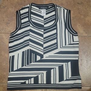 JONES NEW YORK Petite medium sleeveless top vest black white stripes geo print